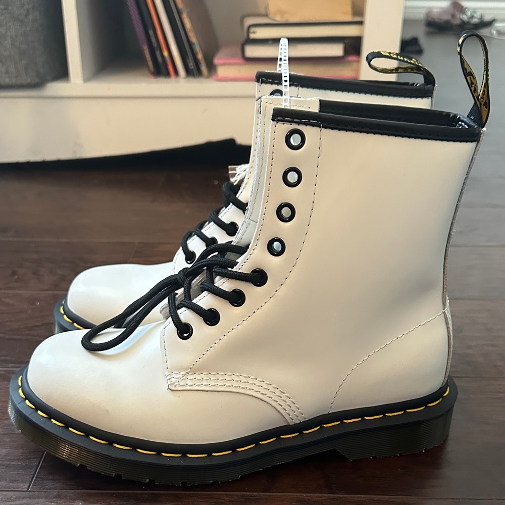 White Lace-Up Doc Marten’s with Black Trim